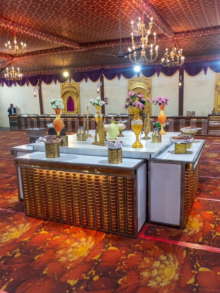 Fresh vegetable display for live cooking at catering event